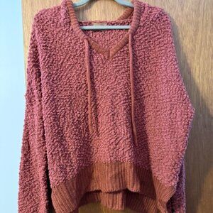 POL Leather Tag Chenille Style Hooded Pullover in Brick Size Small *Oversized.